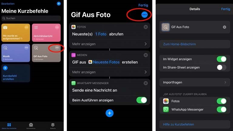 Vorhandene Kurzbefehle in der App anpassen und bearbeiten